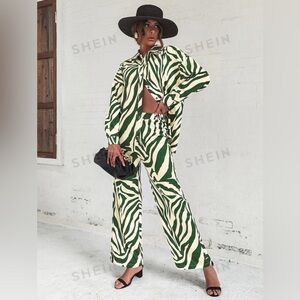 Zebra Striped Drop Shoulder Shirt & Wide Leg Pants